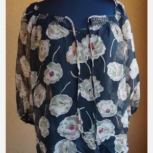 Johnny Was Floral Sheer Blouse